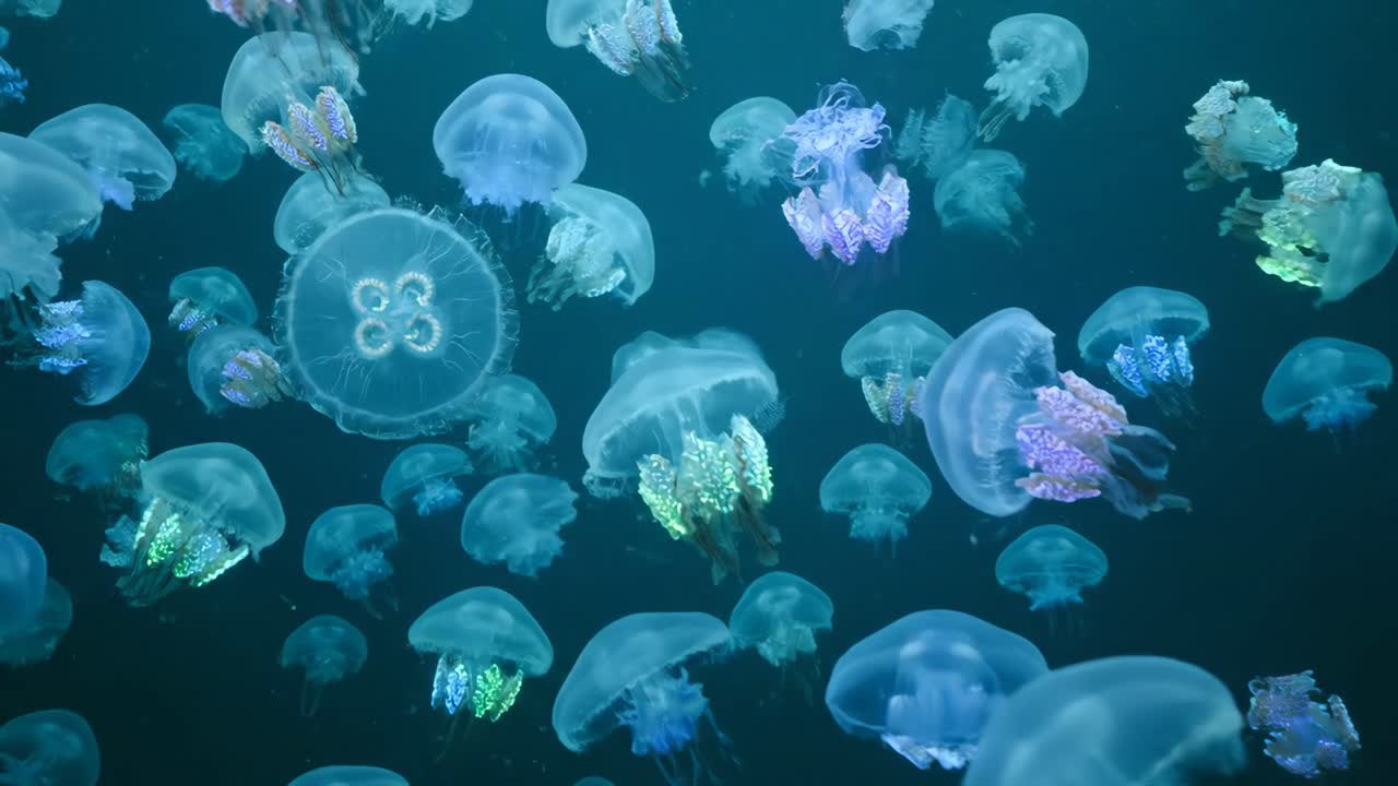 A group of jellyfish swimming underwater
