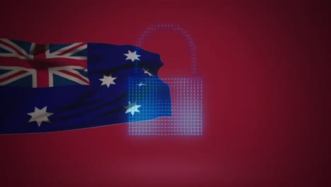 Animation-Von-Vorhängeschloss,-Datenverarbeitung-Und-Flagge-Australiens