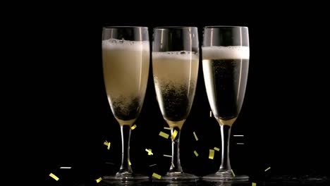 Animation-of-gold-confetti-falling-over-glasses-of-champagne