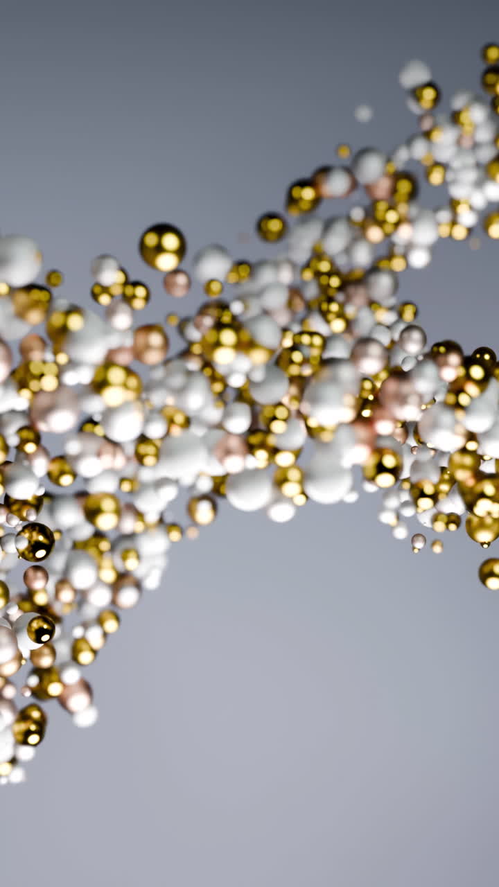 Gold And White Particle Dna Helix Floating In Cinematic Space, Gold And Pearl Spheres Forming Twisting