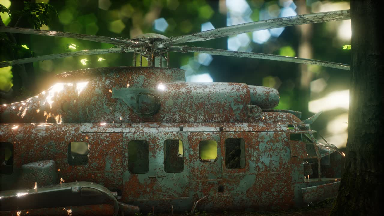 viejo helicóptero militar oxidado