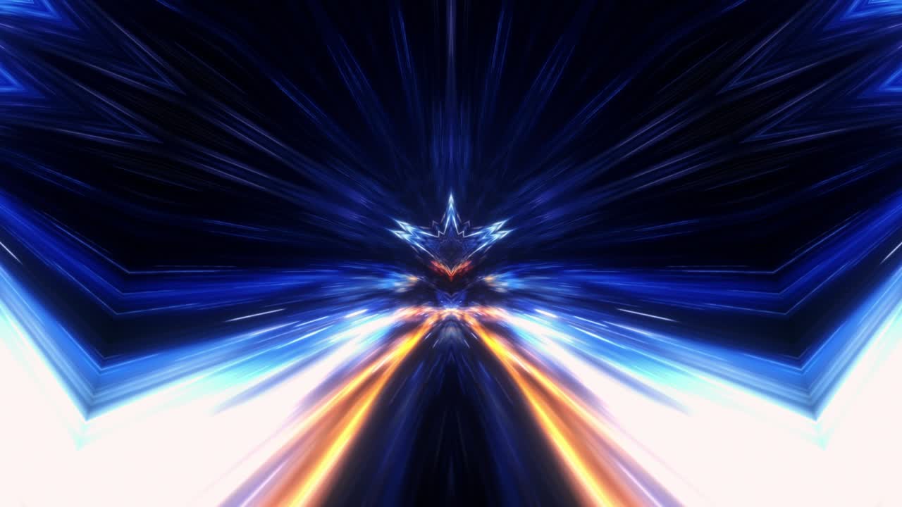 추상적인 환상, 최면, 반이는 불, 어두운 빛, 파란색, 오렌지색, 빛, 칼레도스코프 터널, vj 디스코 음악에 대한 추상적인 배경, 4k 3d 시엄리스 루프, 사이키델릭 칼레도코프