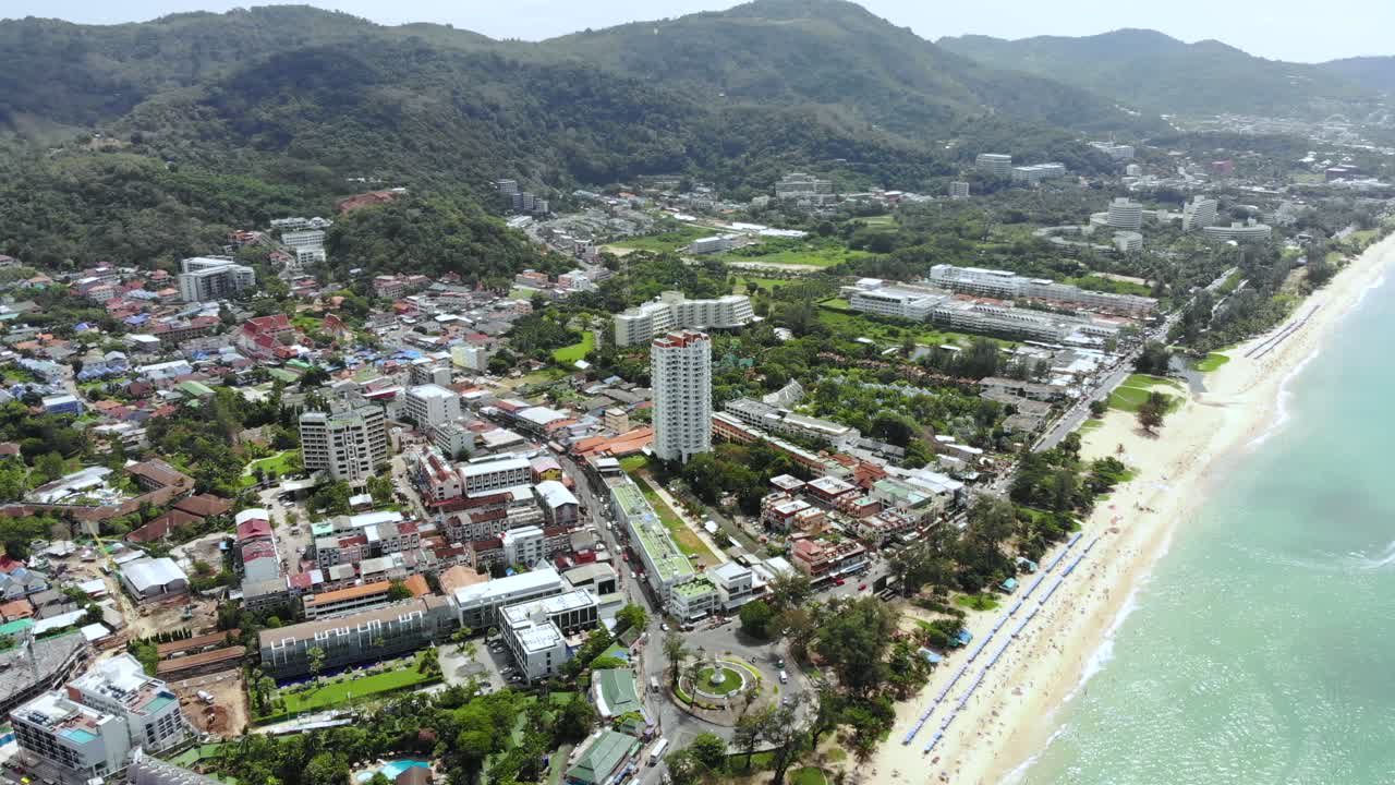 Tropical Phuket resort town and paradisal Patong beach. Scenic aerial view