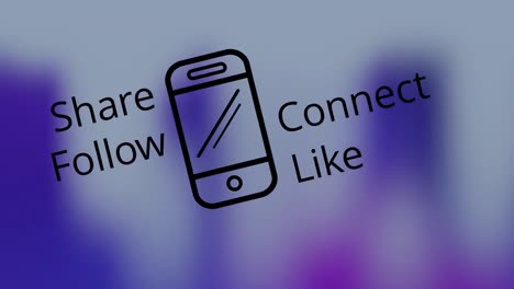 animación del icono del teléfono inteligente y el texto de las redes sociales sobre fondo azul