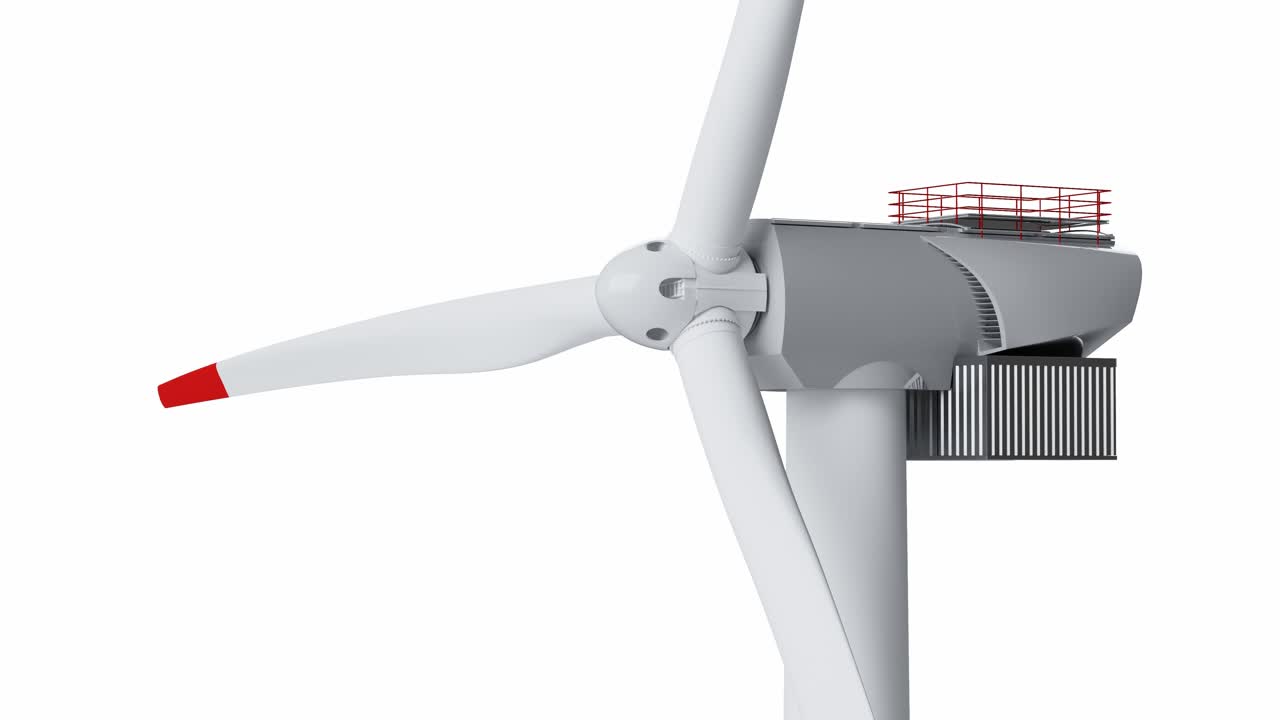 Close-up of Wind Turbine Blades Rotating on White Background