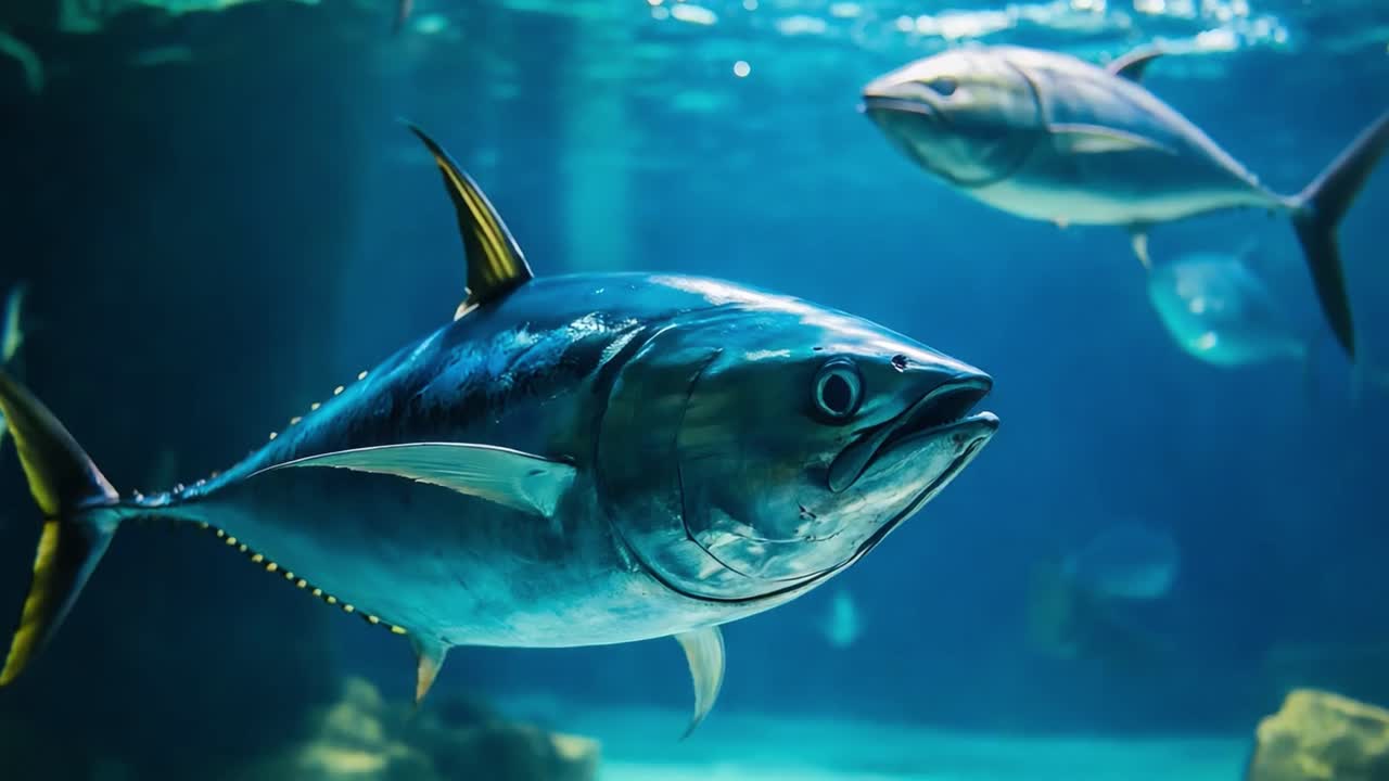 Tonno e altri pesci che nuotano sott'acqua nell'oceano