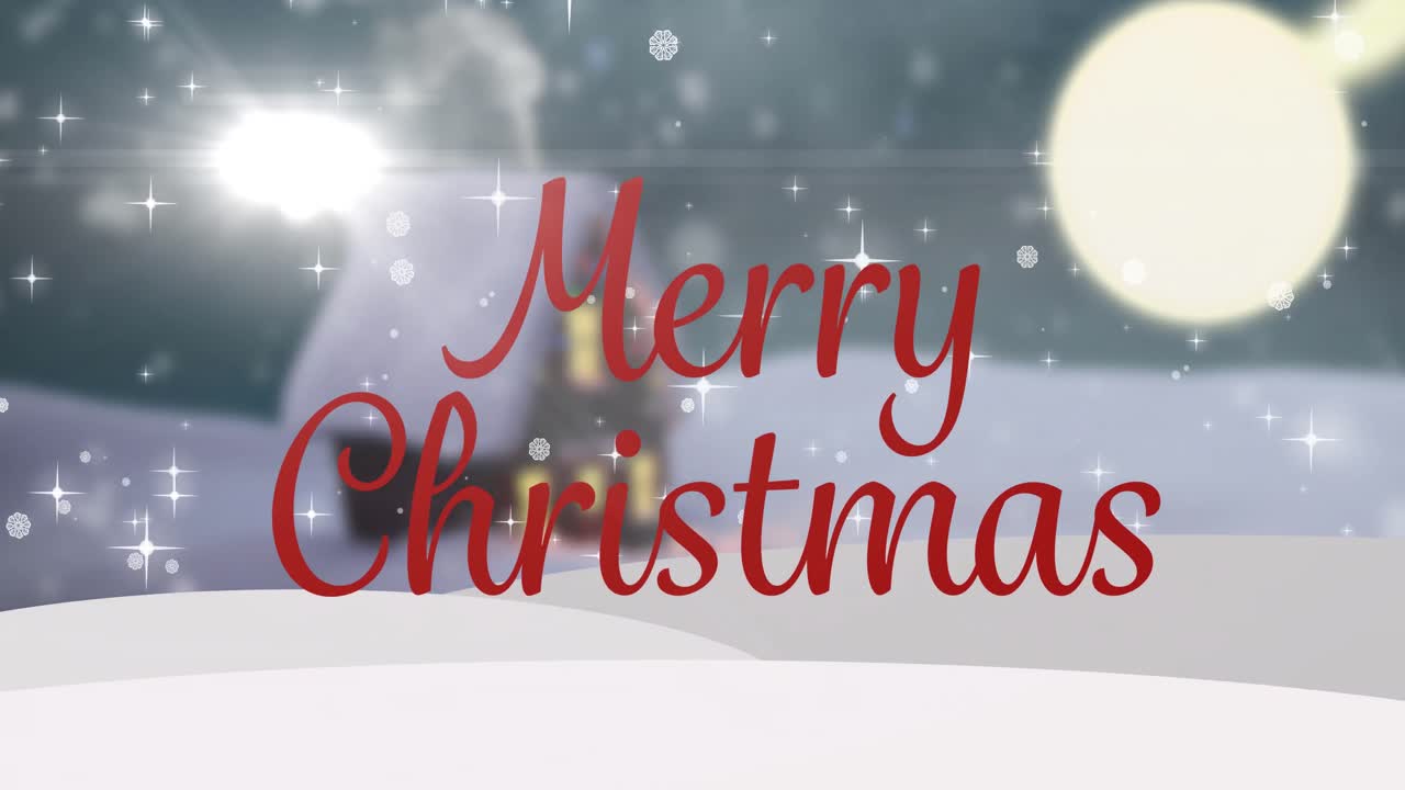 겨울 풍경 위에 메리 크리스마스 텍스트의 애니메이션
