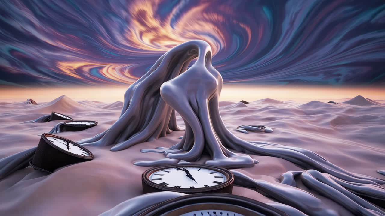 Surreal Desert Landscape with Melting Time