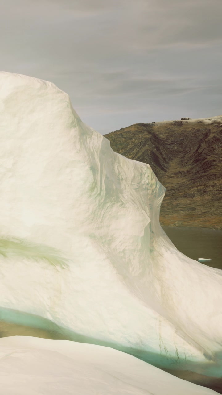 Large ice formation near rocky landscape in greenland during daytime