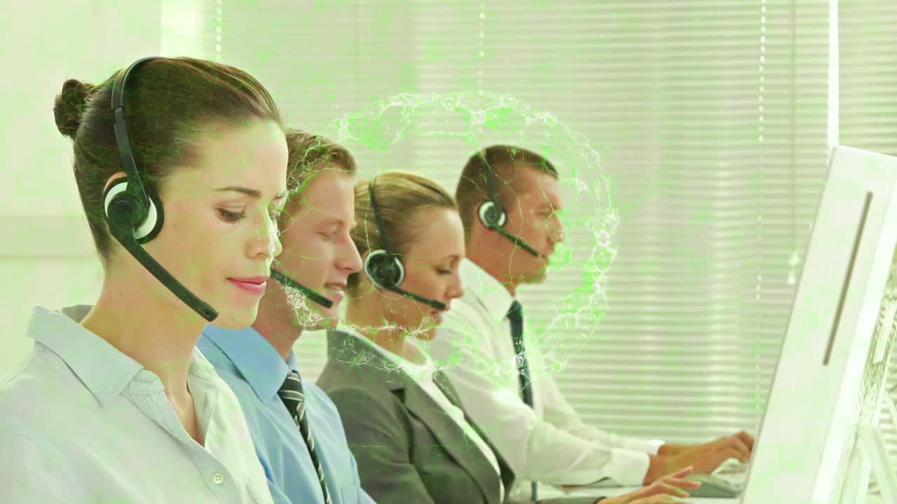 사무실에서 일하는 다양한 사업가들에 대한 디지털 뇌의 애니메이션