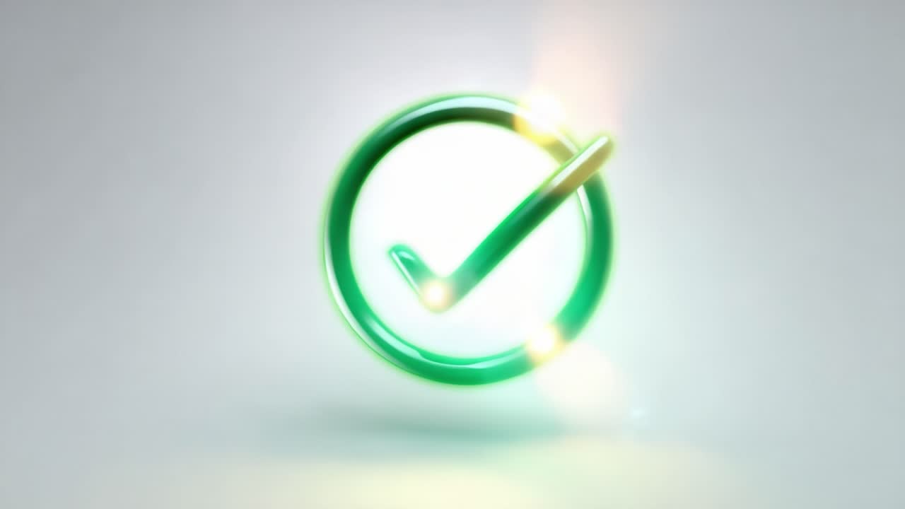 This captivating animation features a glowing green check mark symbolizing approval and completion against a soft gradient background, radiating positivity and success