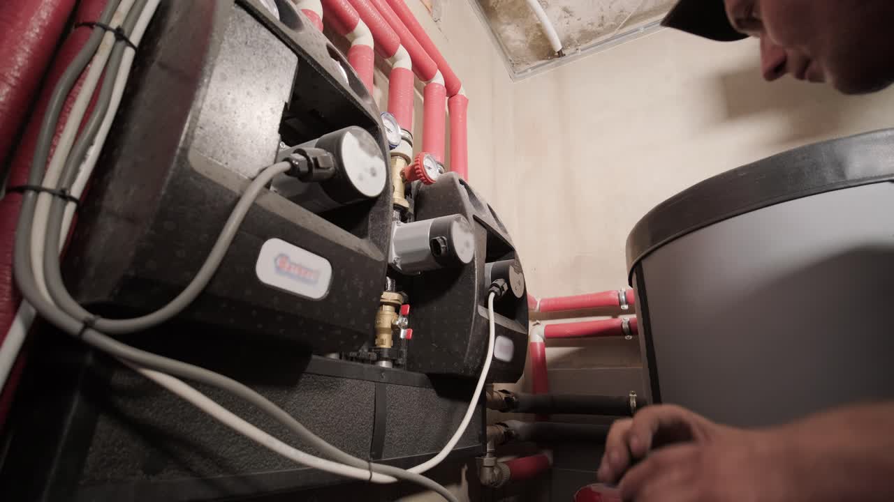 técnico de hvac instala sistemas de calefacción, ventilación y aire acondicionado