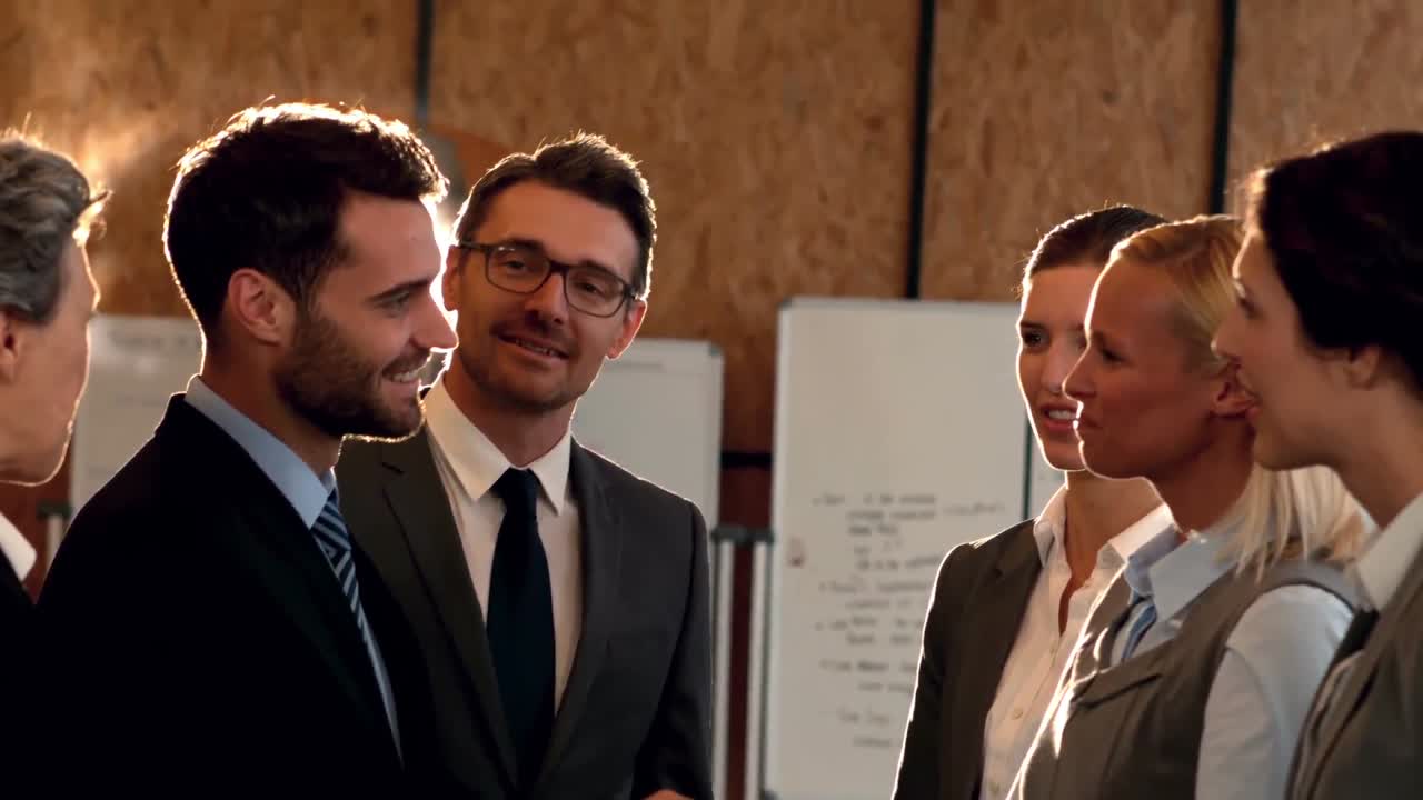 gente de negocios mirando a una pareja estrechándose la mano