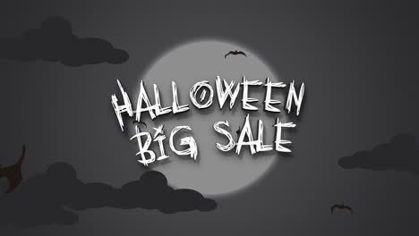 gran venta de halloween con murciélagos voladores y luna grande en la noche