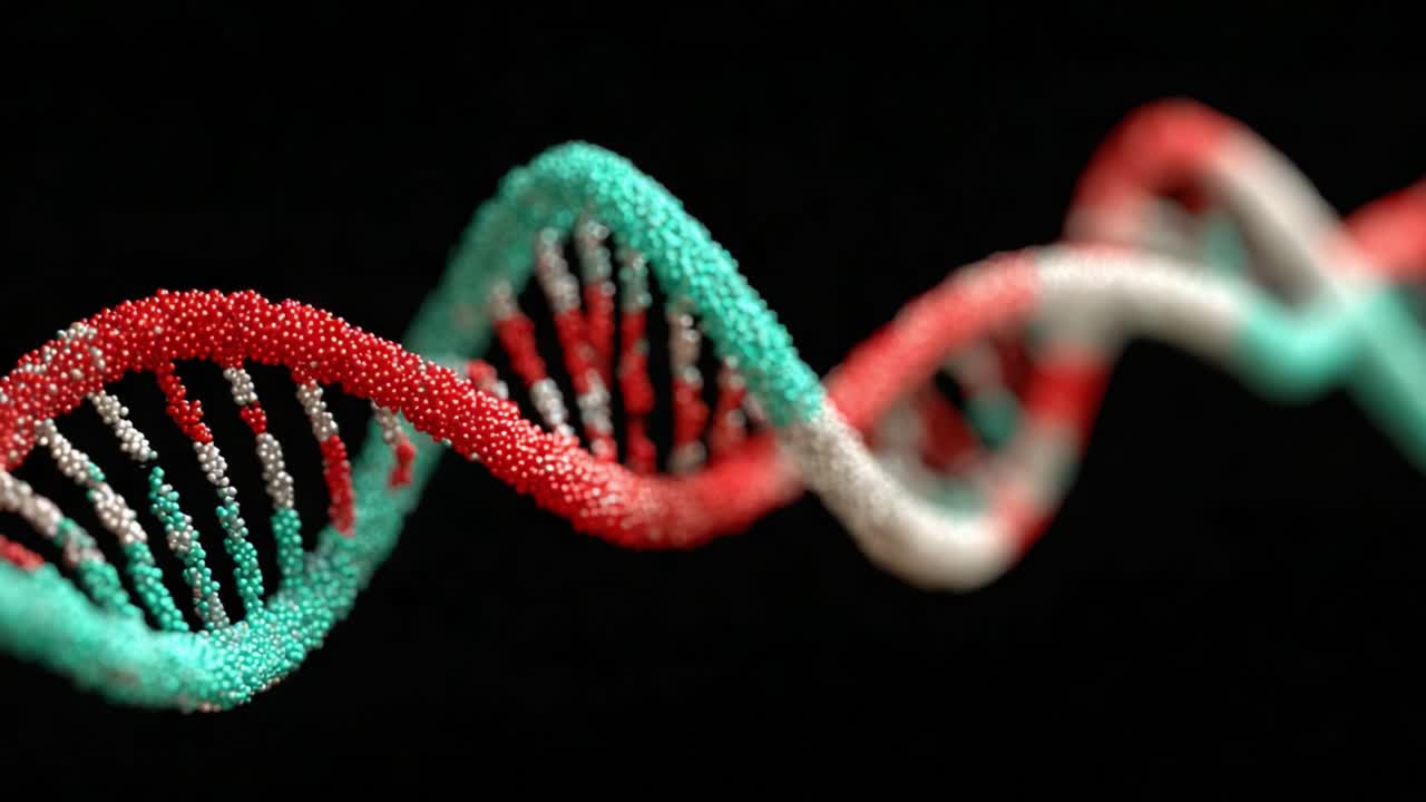 Captivating 3D Visualization of a DNA Double Helix Structure, Showcasing Intricate Details and Colorful Beads Representing Genetic Information