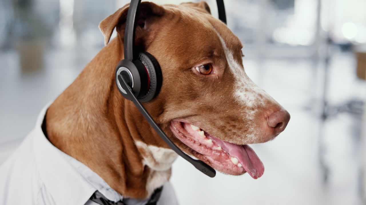Dog wearing a headset