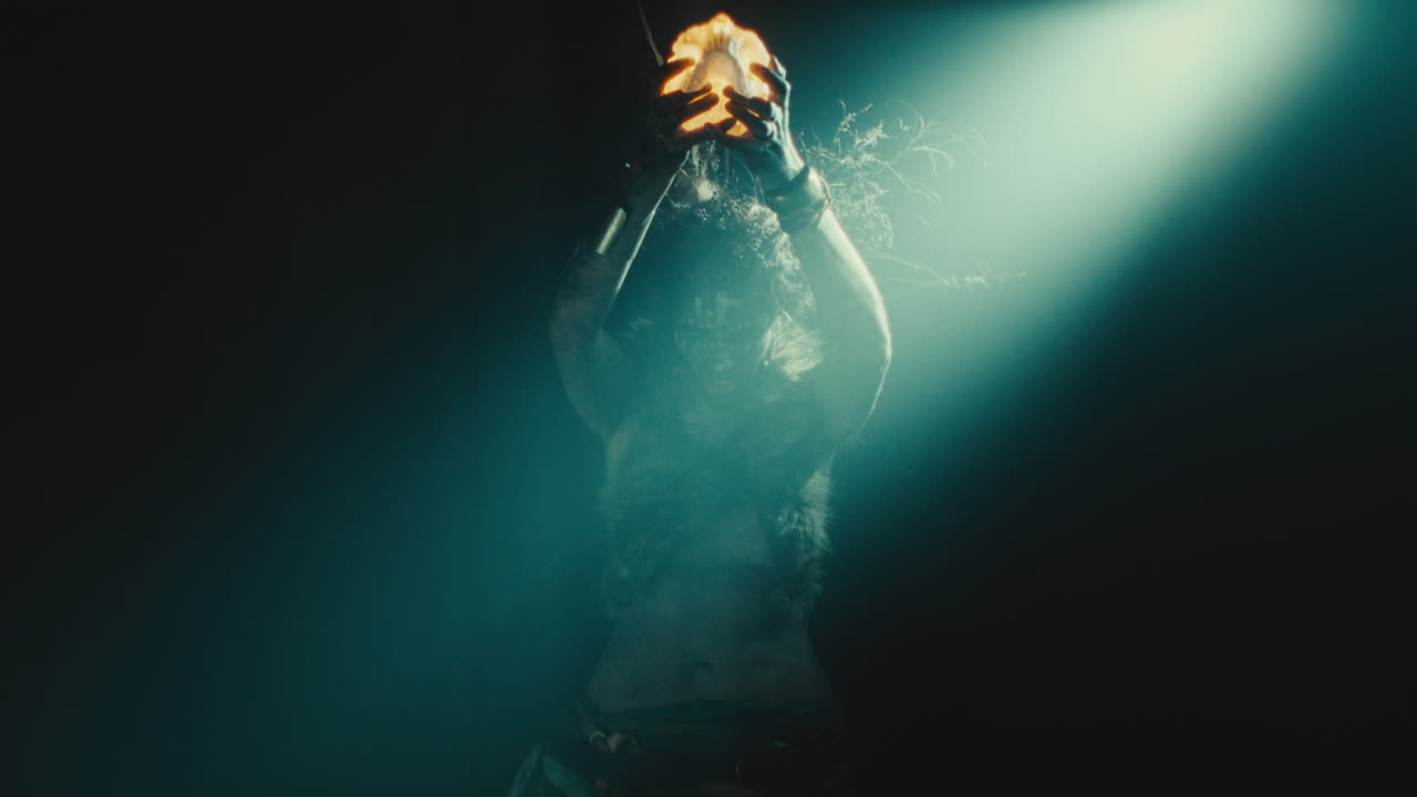 A creepy witch during the night storm