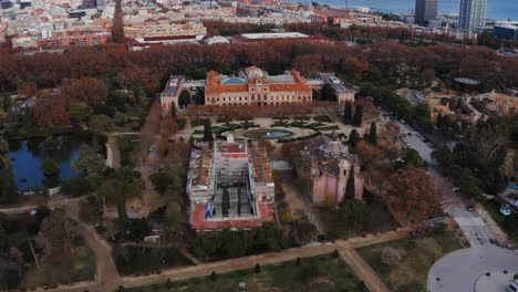 aerial view of barcelona park and historic buildings