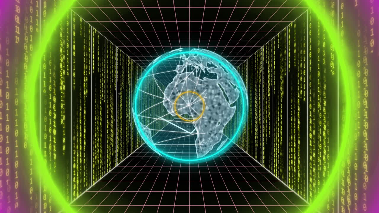 animación de codificación binaria y procesamiento de datos en todo el mundo