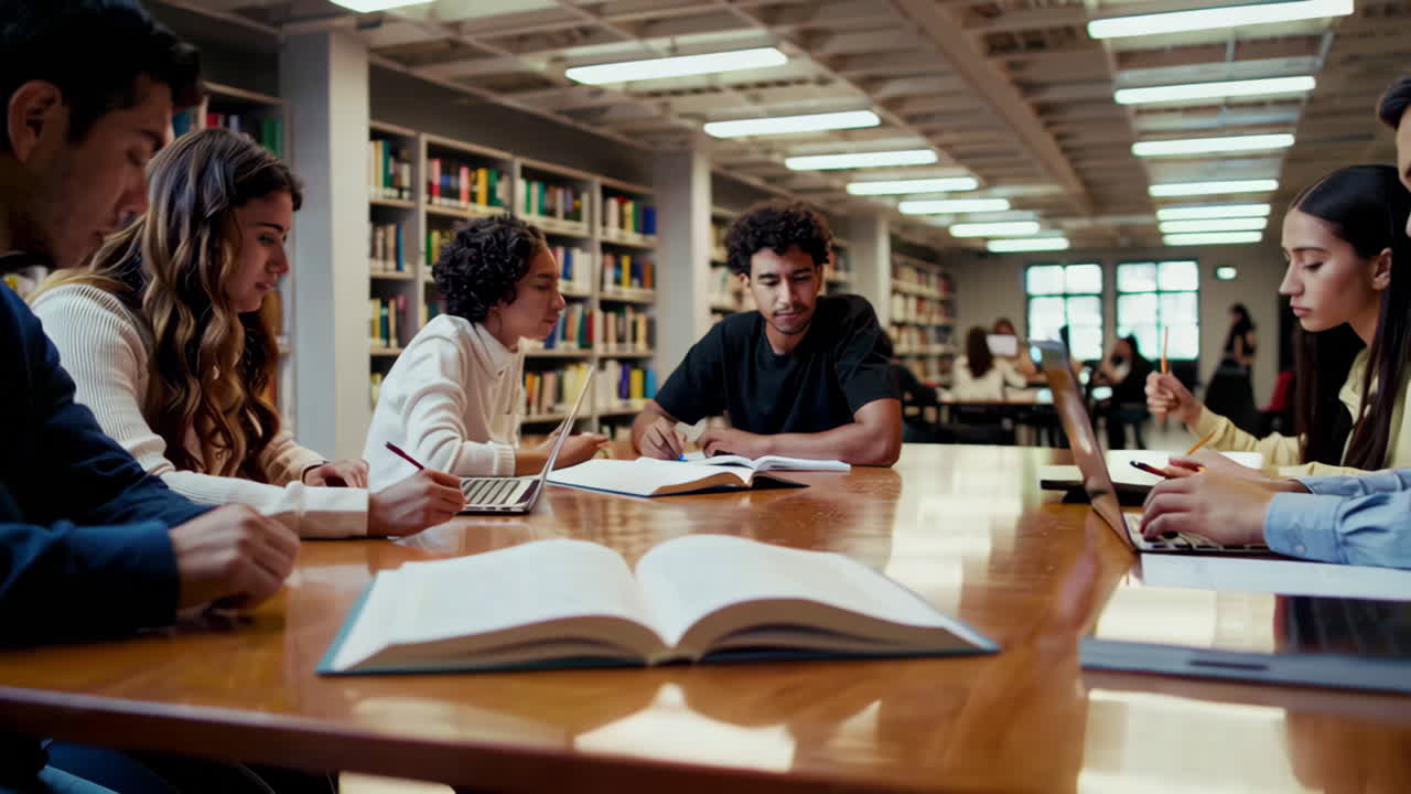 estudantes que estudam numa biblioteca