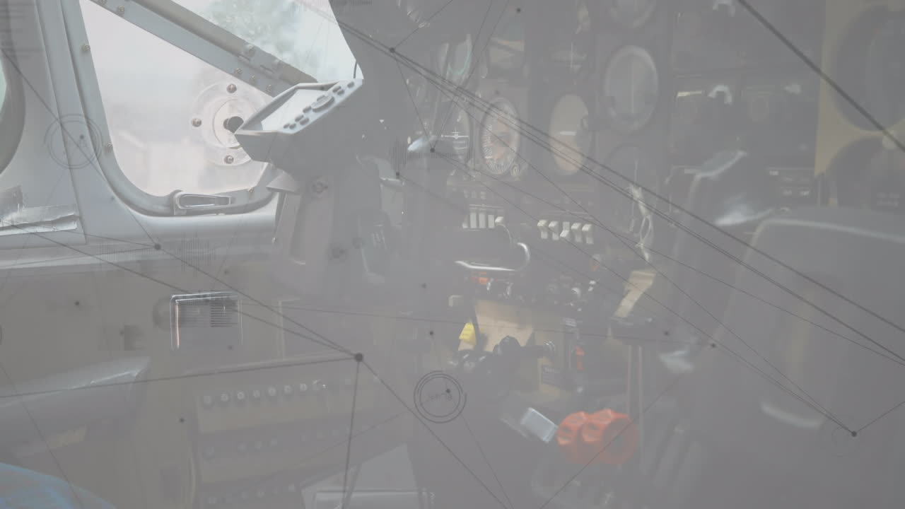 animación de la red de conexiones y procesamiento de datos sobre la cabina de un avión