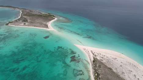 drone shot tilt down cayo de agua island, three textures: water, sand and vegetation