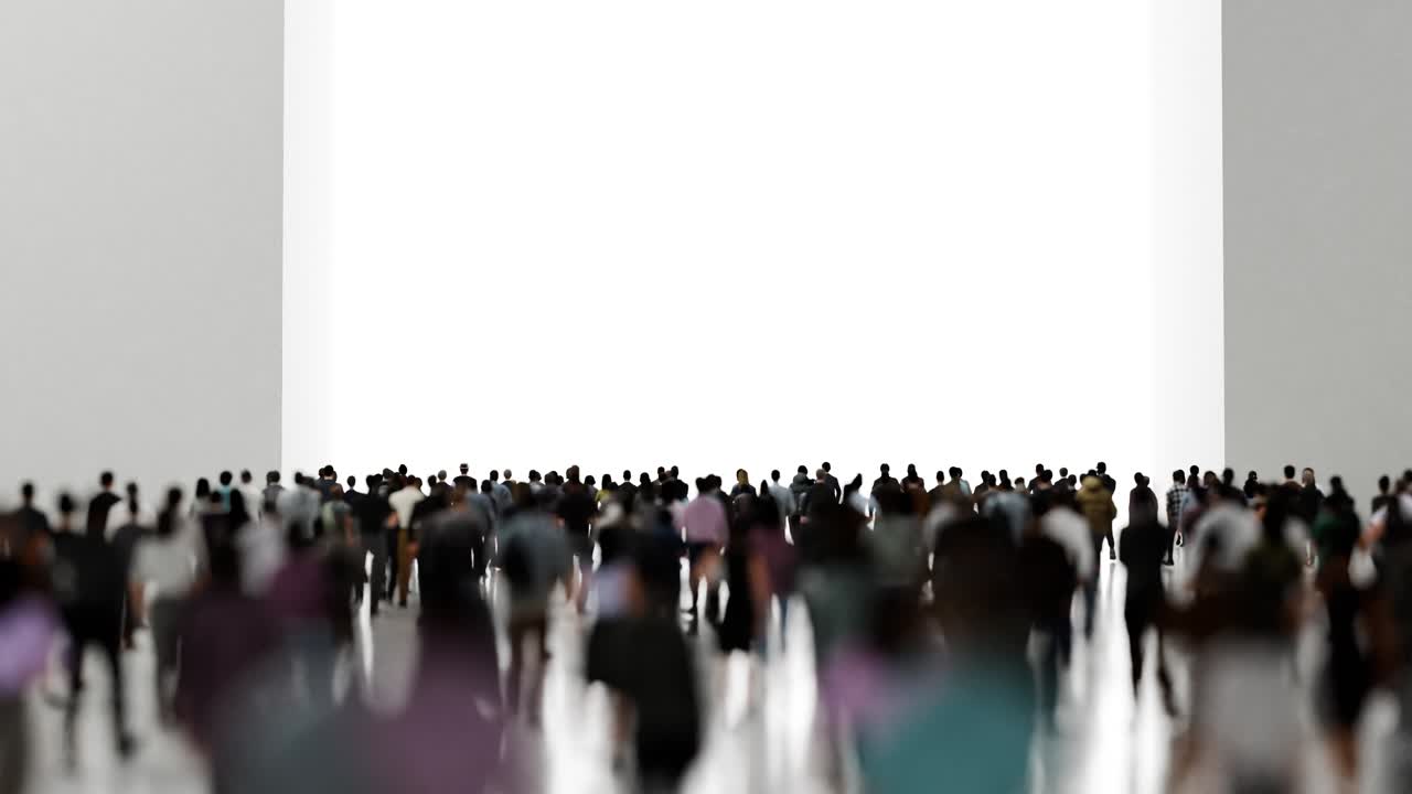 밝은 빛을 향해 걷는 많은 사람들