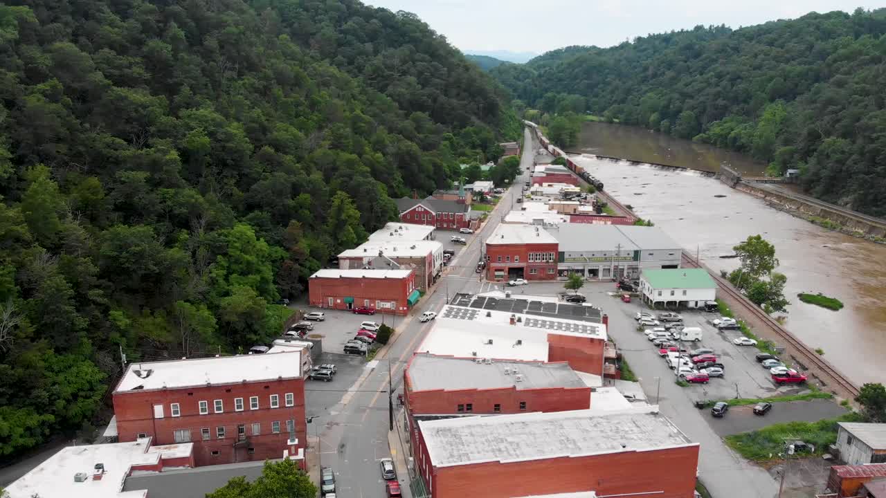 Aerial View of a Small Town Nestled in the Appalachian Mountains