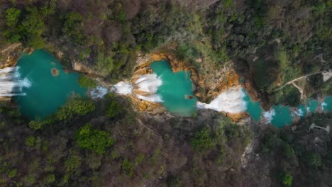 antena: de arriba hacia abajo de la cascada el chiflon, selva de chiapas mexico, vista descendente