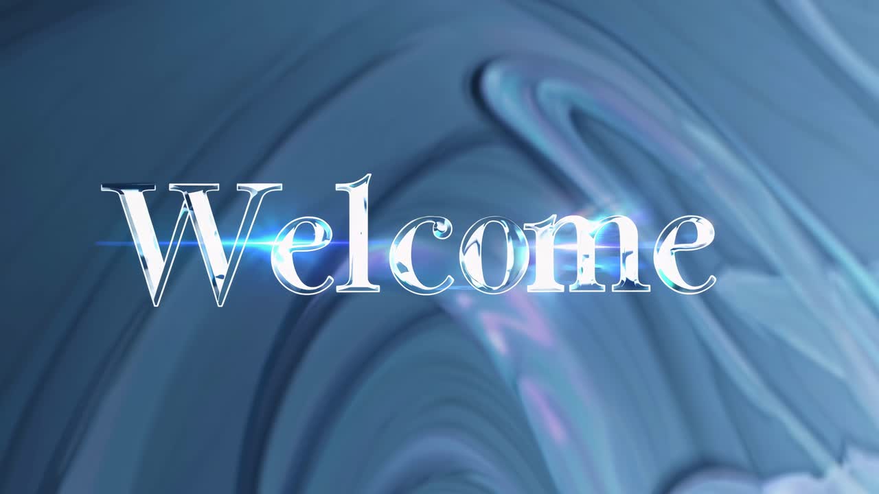 A welcome video with a swirling blue abstract background