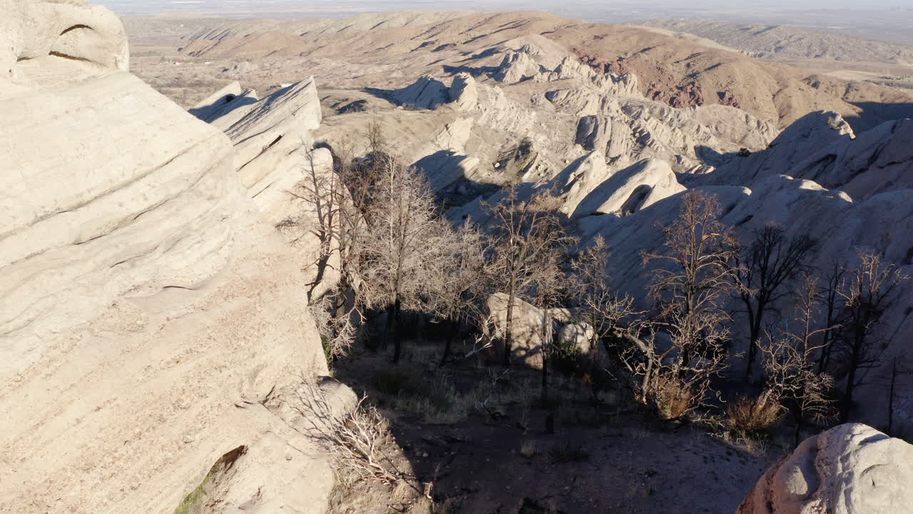 Desert Landscape with Unique Rock Formations and Sparse Vegetation