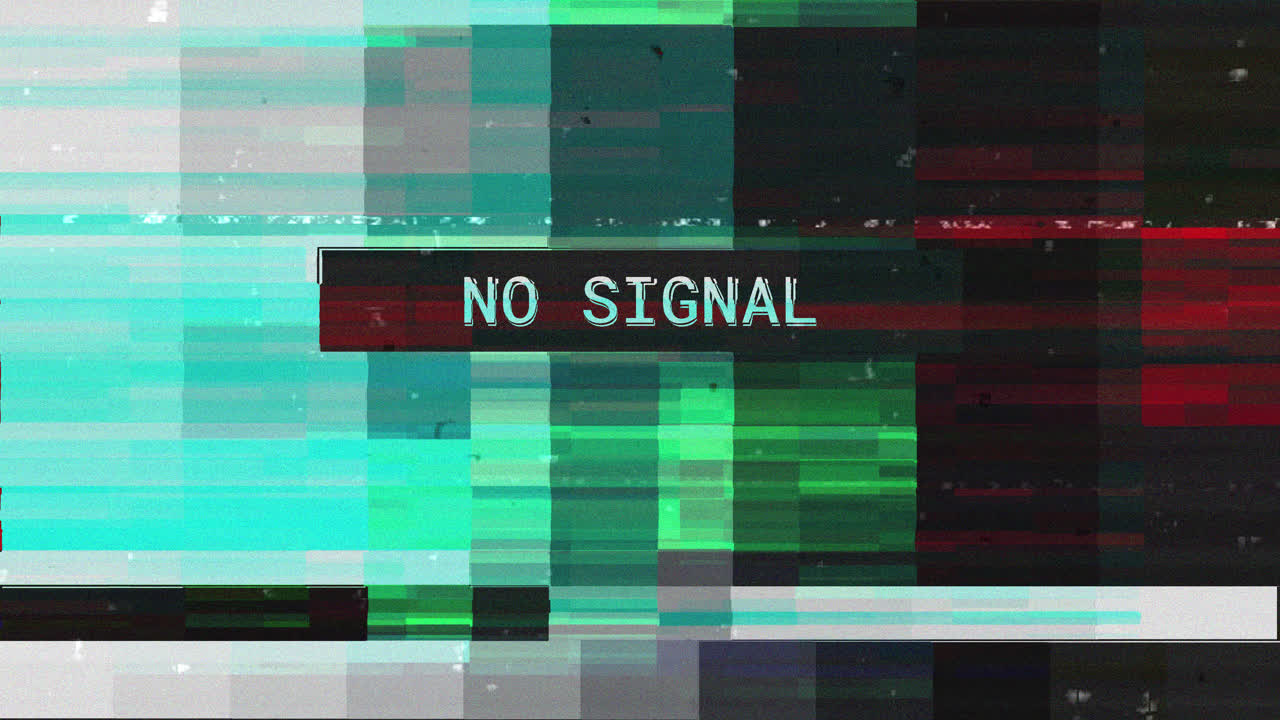 No Signal Message with Digital Glitch and Static Distortion