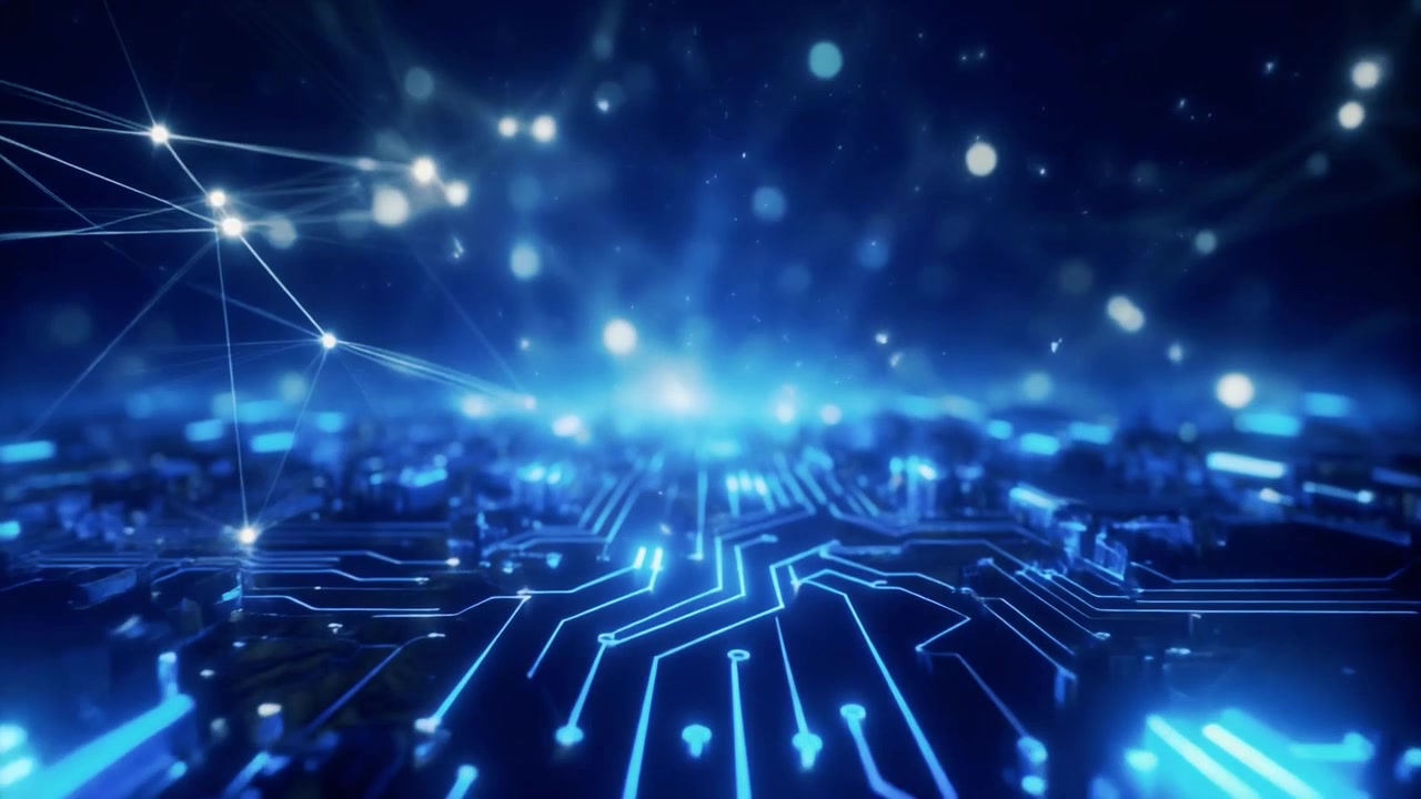Abstract Digital Circuit Board with Glowing Data Connections