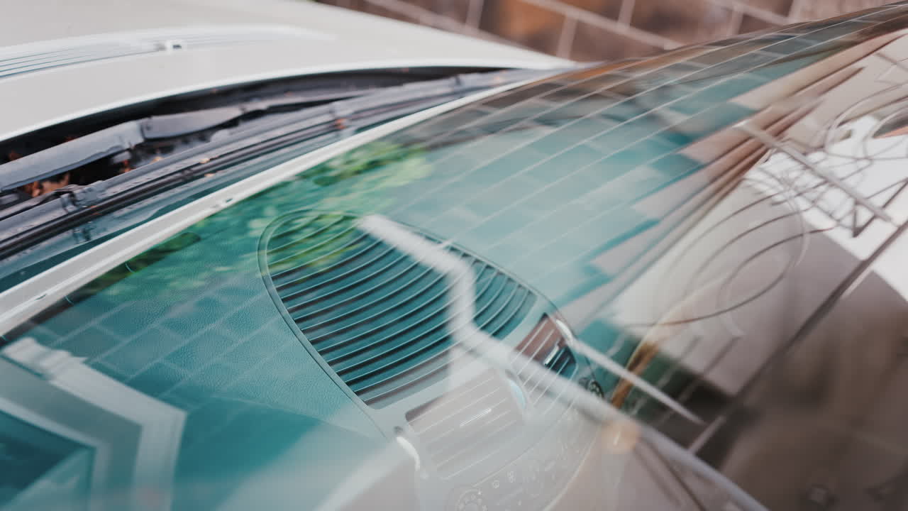 Close-up van ruitenwissers die over het glas glijden en een helder zicht en zorg weerspiegelen
