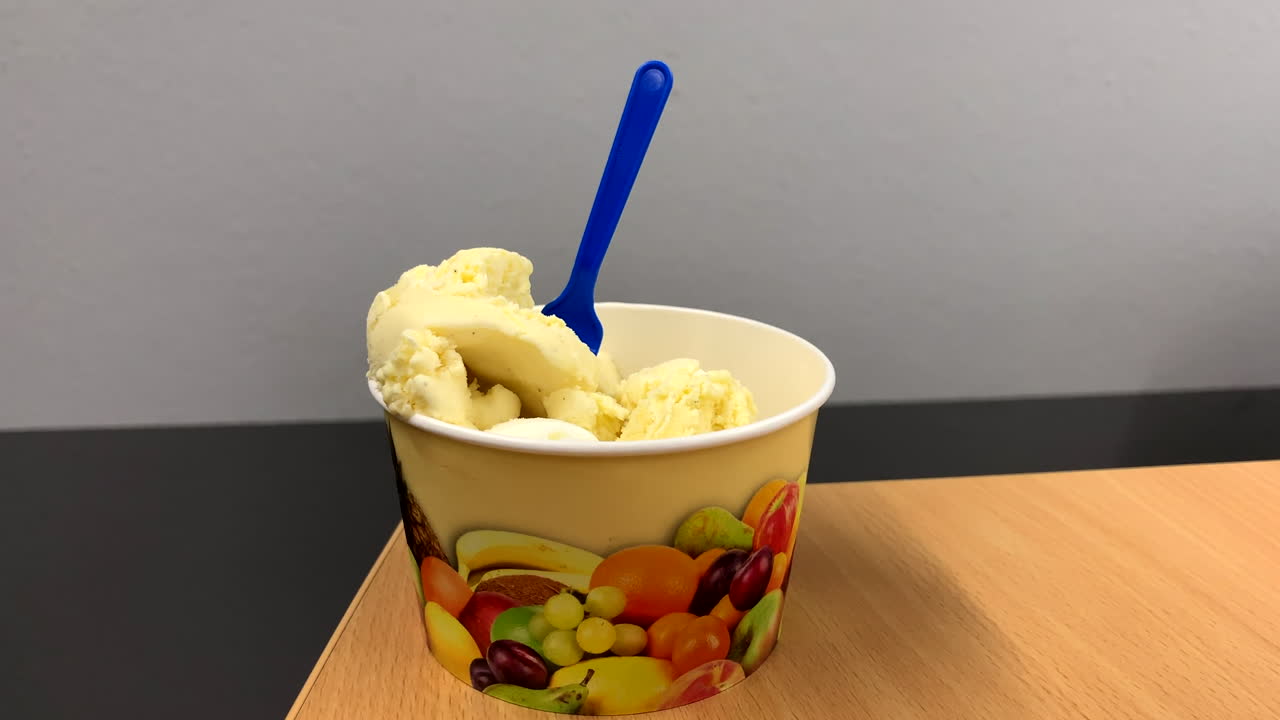 deliciosa taza de helado con helado de vainilla y yogur en un caluroso día de verano