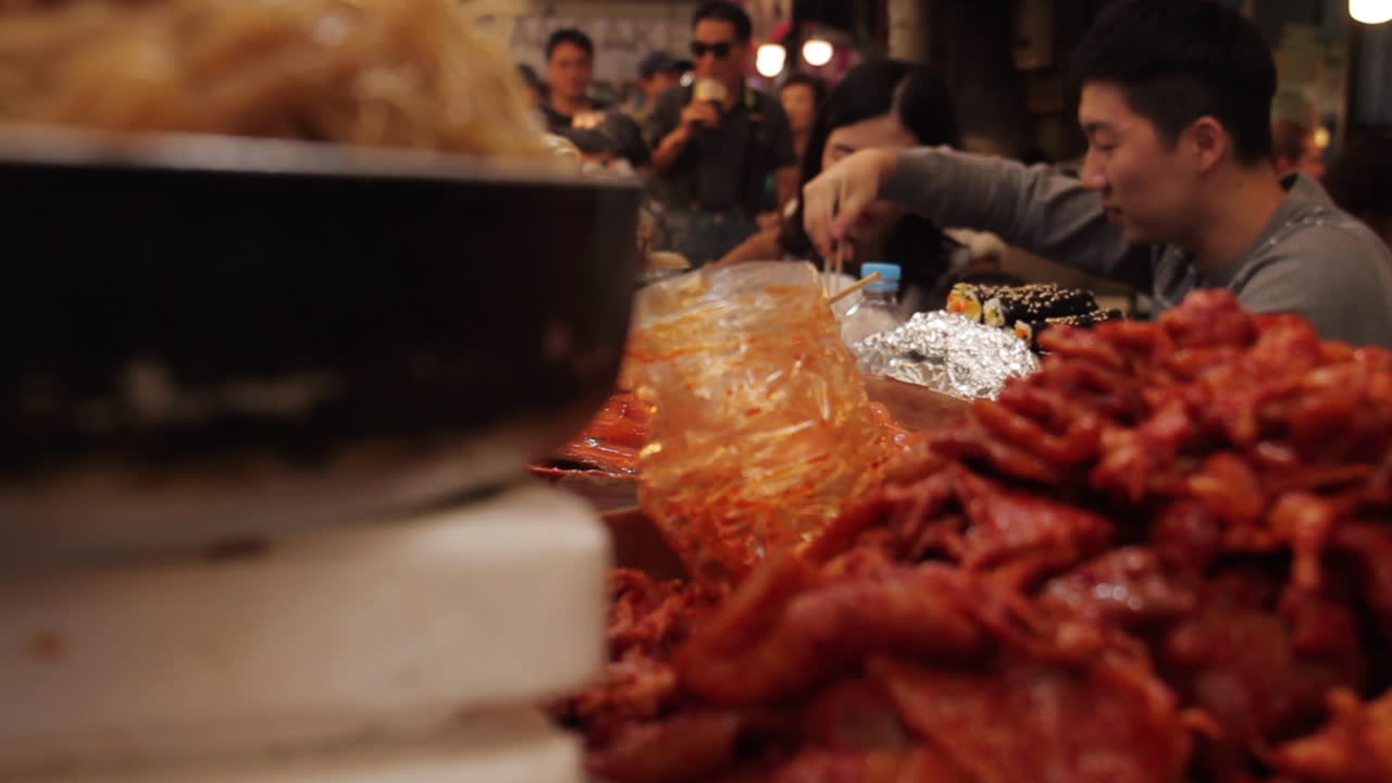 Street food in a busy Korean Market