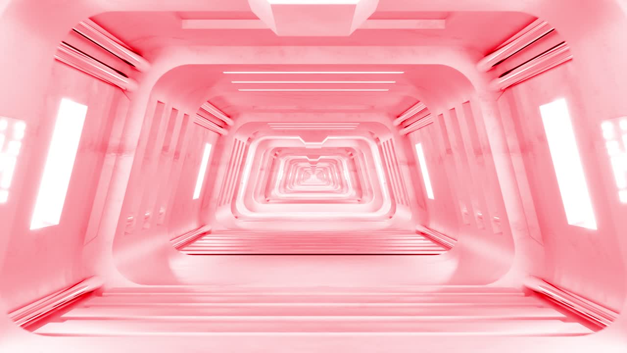 3D render of futuristic spaceship with color lights corridor