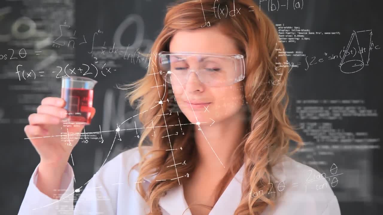 ученый проводит эксперимент против научных символов анимация