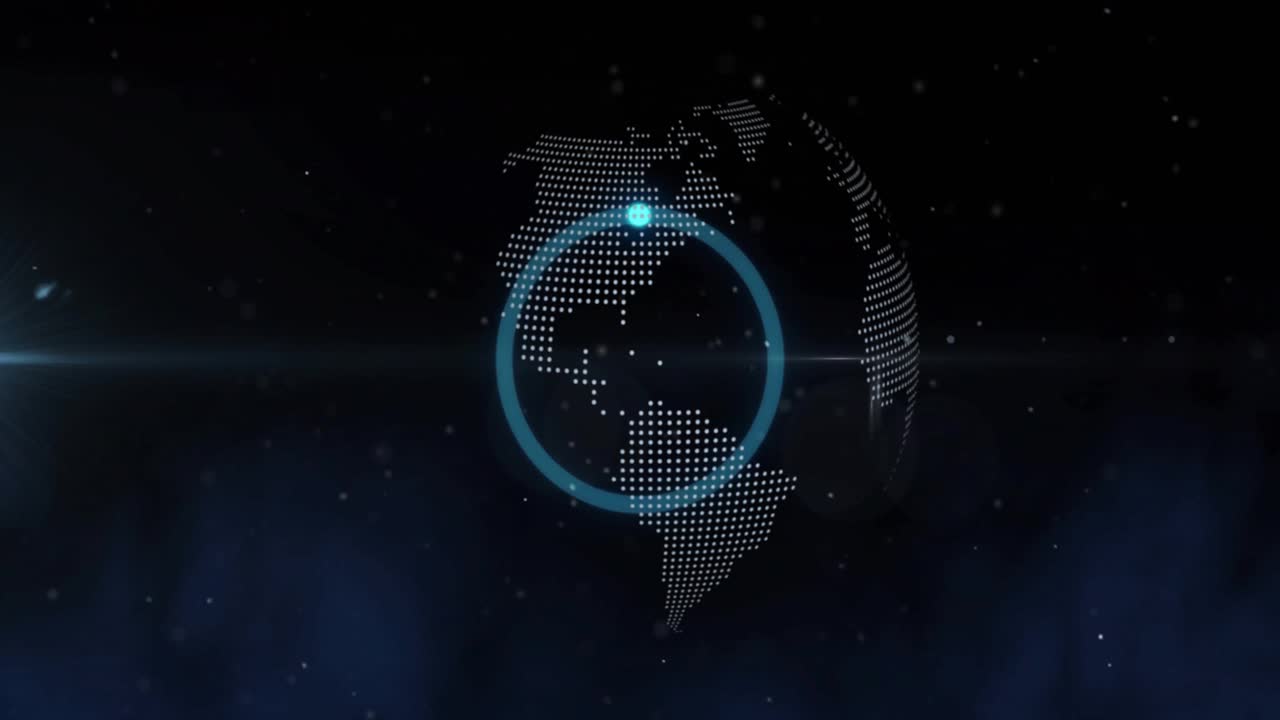 Faint circular ring forming around 3D dotted globe sweeping clockwise showing progress in starfield