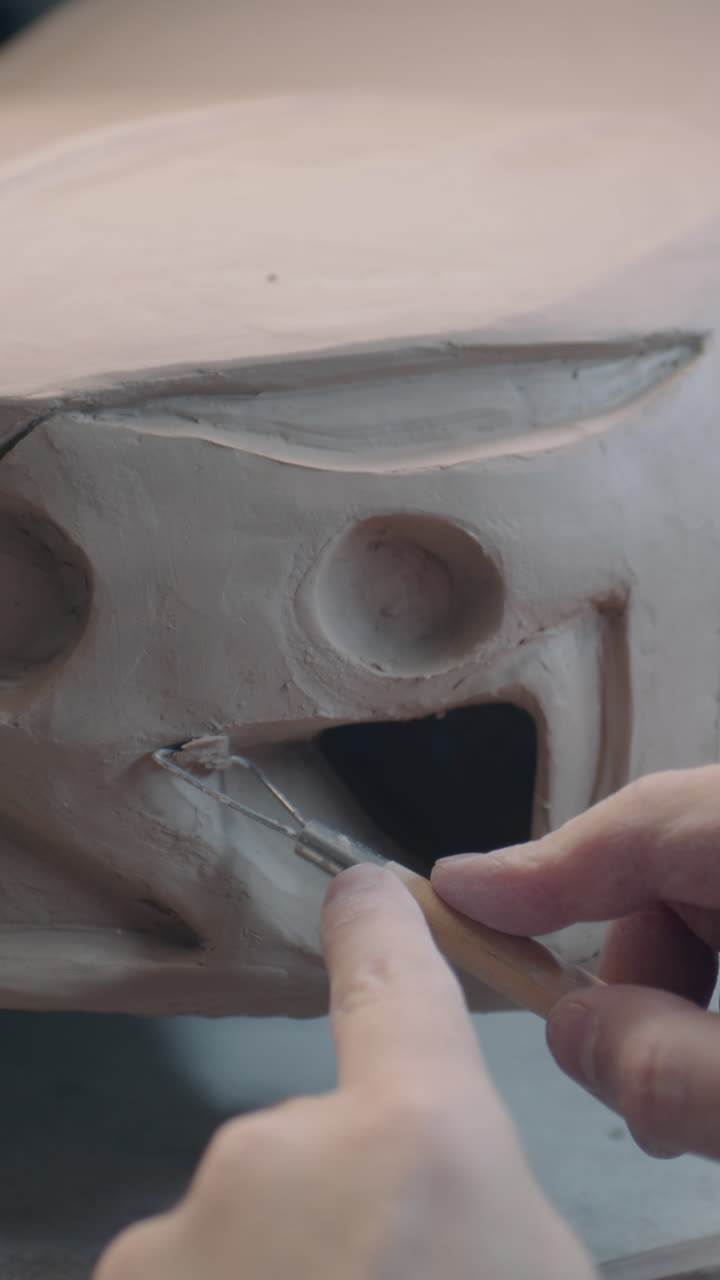 Close-up view of clay sculpting