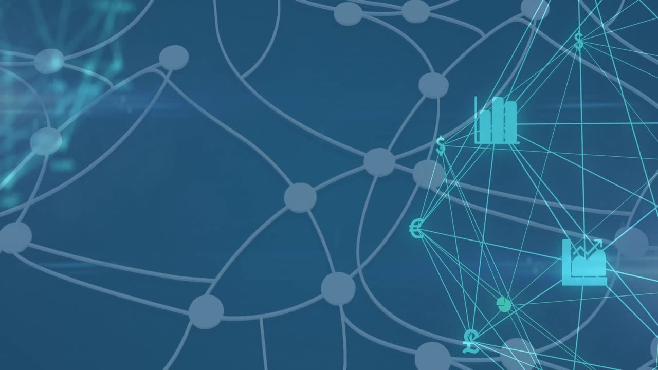 animación de la red de conexiones con iconos financieros