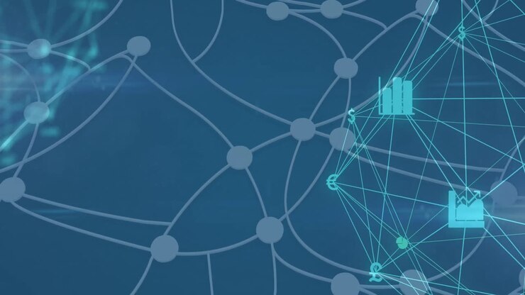 Animation of network of connections with financial icons