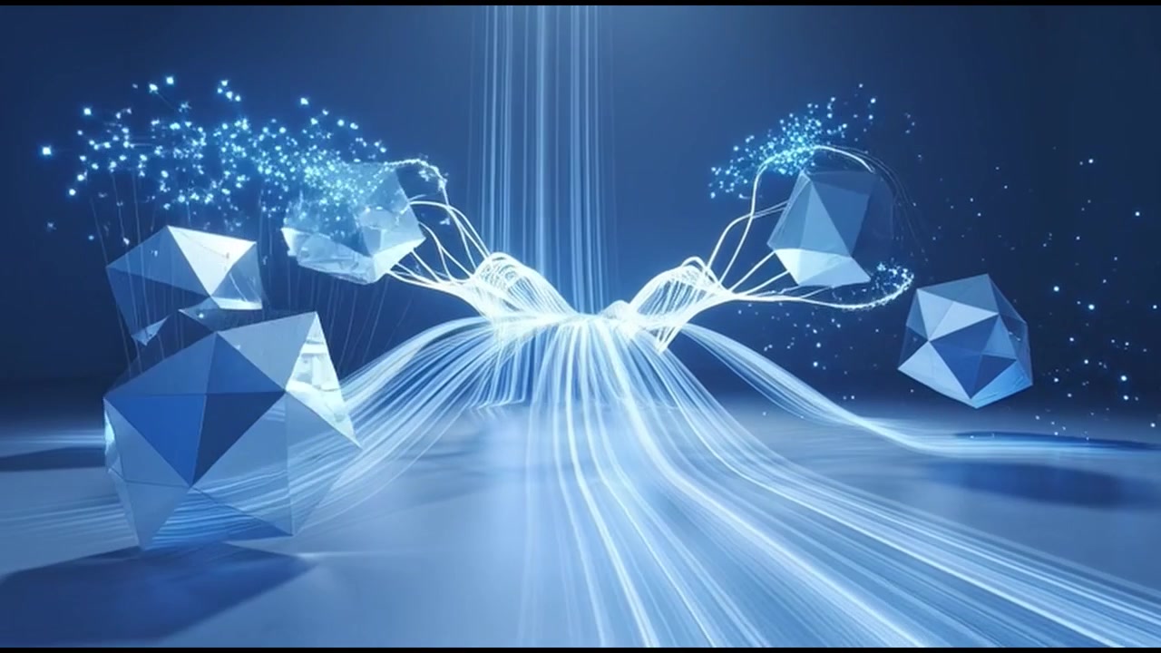 Abstract 3D Geometric Shapes with Flowing Light Particles