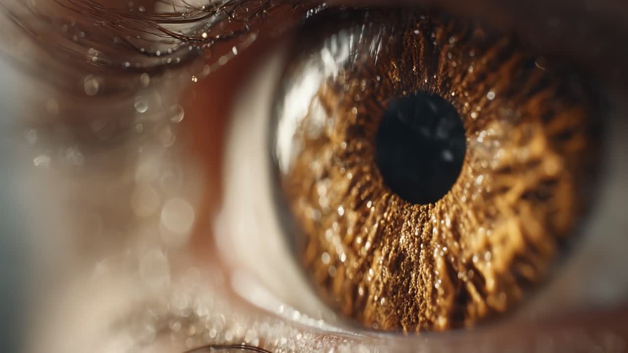 Close-Up of a Beautiful Brown Eye, Showcasing Intricate Patterns and Textures, Capturing the Depth and Detail of the Iris and Pupil in Stunning Clarity