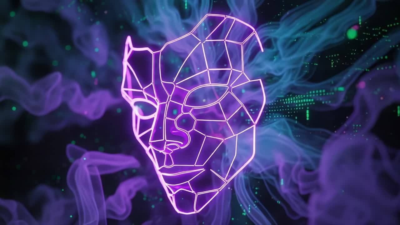 A Mesmerizing Digital Representation of a Stylized Face, Surrounded by Colorful Smoke and Vivid Visual Effects in a Hyper-Realistic Cyber Aesthetic