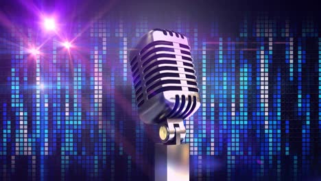 Composition-of-retro-microphone-over-glowing-spots-of-light