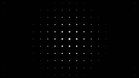 dynamic composition with white stars scaling at black background. vintage pattern animation