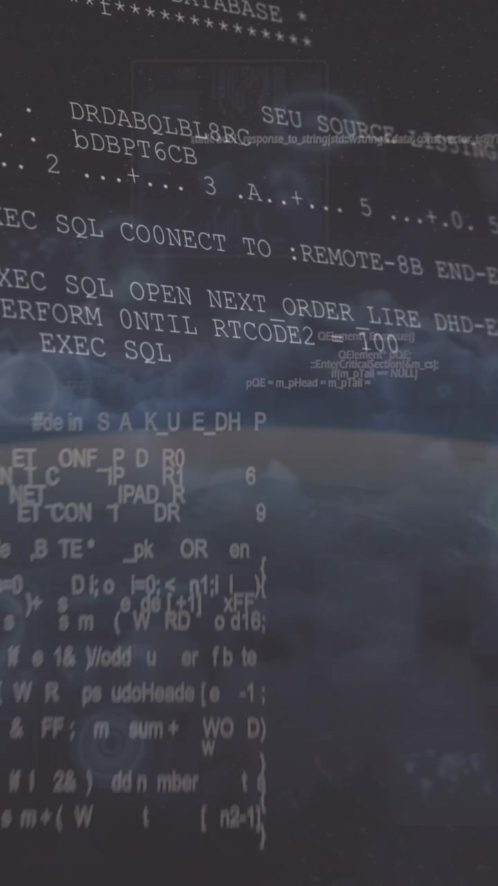 Animation of data processing on clouds over dark background