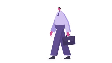 flat design cute fat man character walking cycle with briefcase isolated loop 2d animation