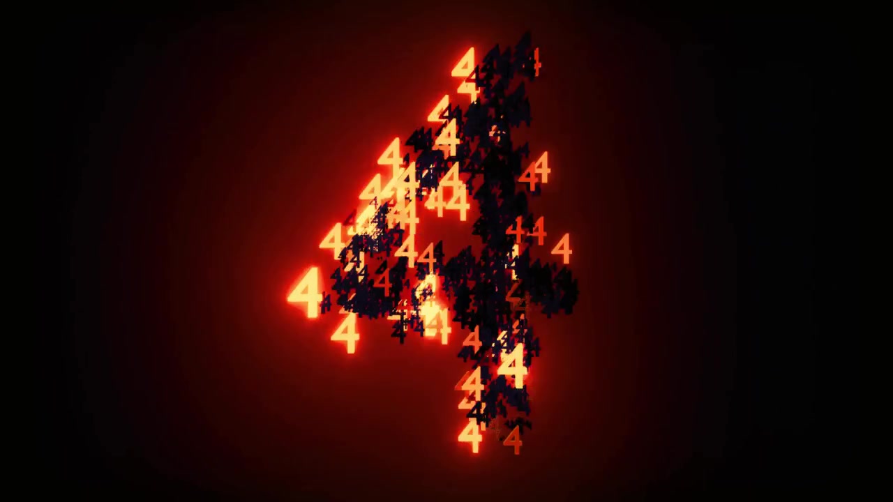 Timer conto alla rovescia con numeri arancioni luminosi formati da particelle